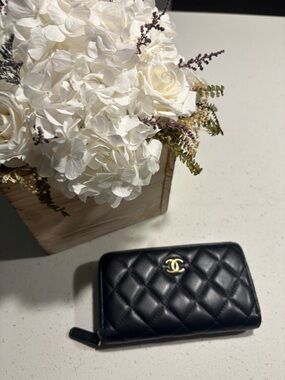 Chanel Lambskin Zip Around Wallet Black Gold Graffiti Interior CC Logo
